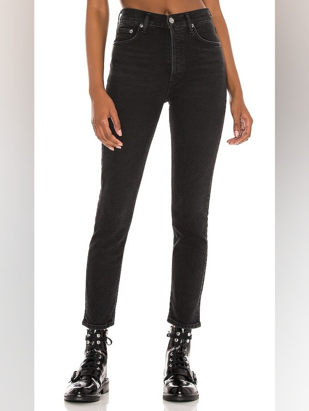 AGOLDE Nico High Rise Distressed Black Skinny Jeans Size 27